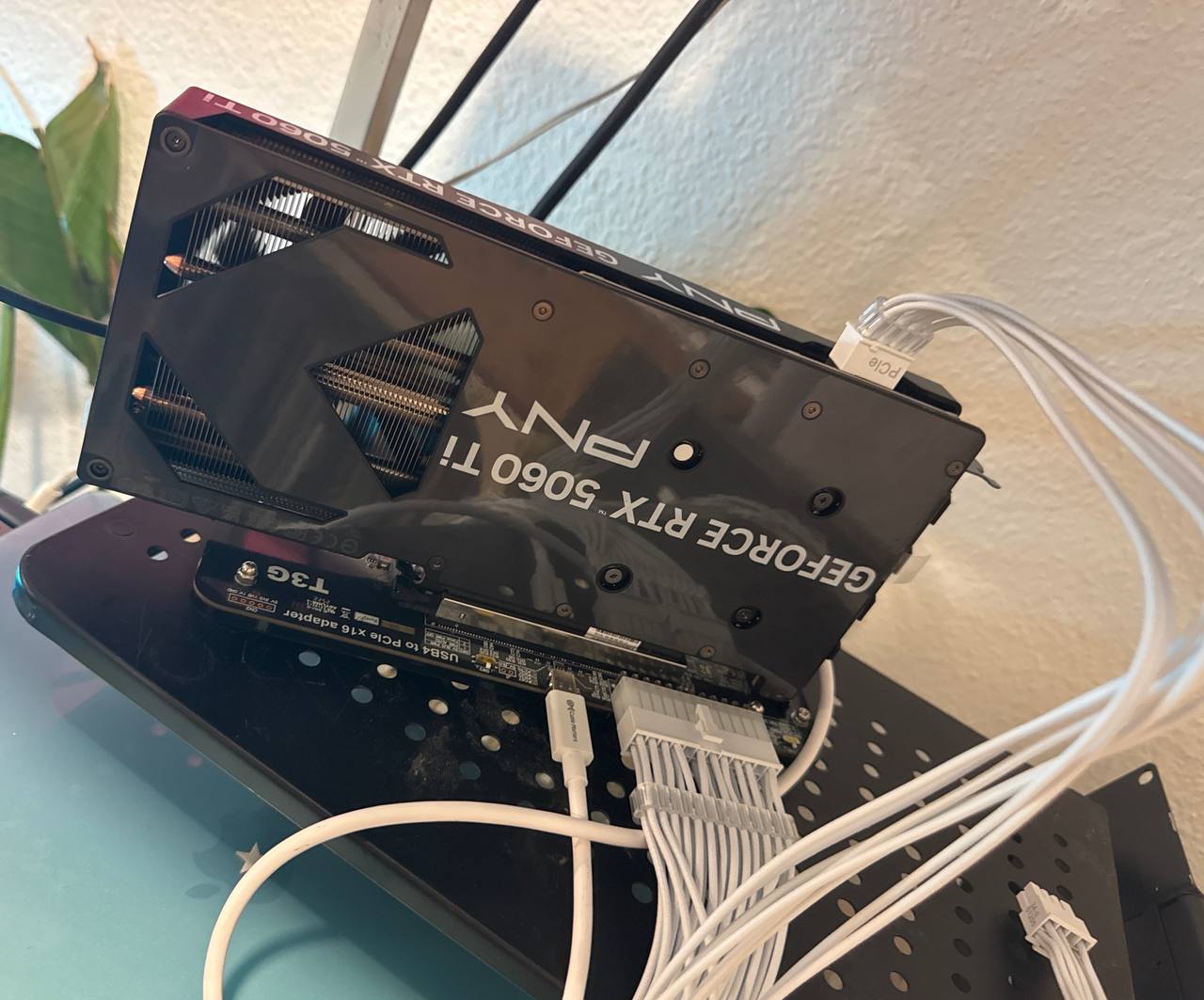 NVIDIA RTX 5060 Ti on open test bench overhead view